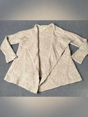 SKIN Cardigan Womens M/L Beige Alpaca Blend Open Front Draped Sweater Cozy